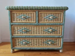 Commode en rotin et osier, années 70-80