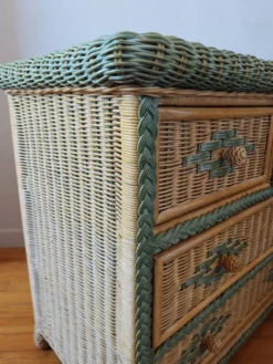 Commode en rotin et osier, années 70-80