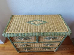 Commode en rotin et osier, années 70-80