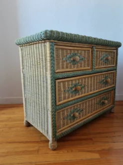 Commode en rotin et osier, années 70-80