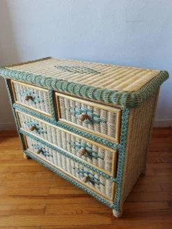 Commode en rotin et osier, années 70-80