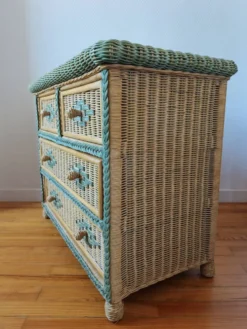 Commode en rotin et osier, années 70-80