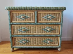 Commode en rotin et osier, années 70-80