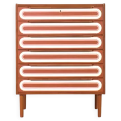 Commode en teck peinte à la main, style Op-Art des années 1960.