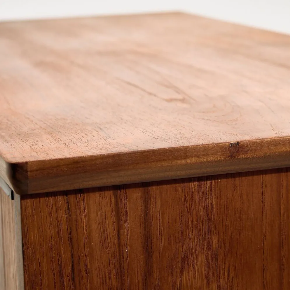 Commode en teck restaurée avec six tiroirs