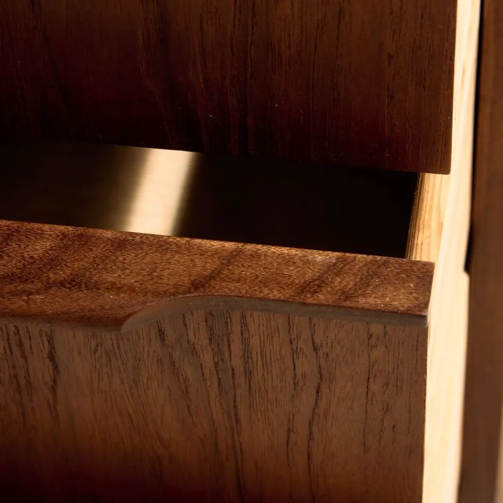 Commode en teck restaurée avec six tiroirs