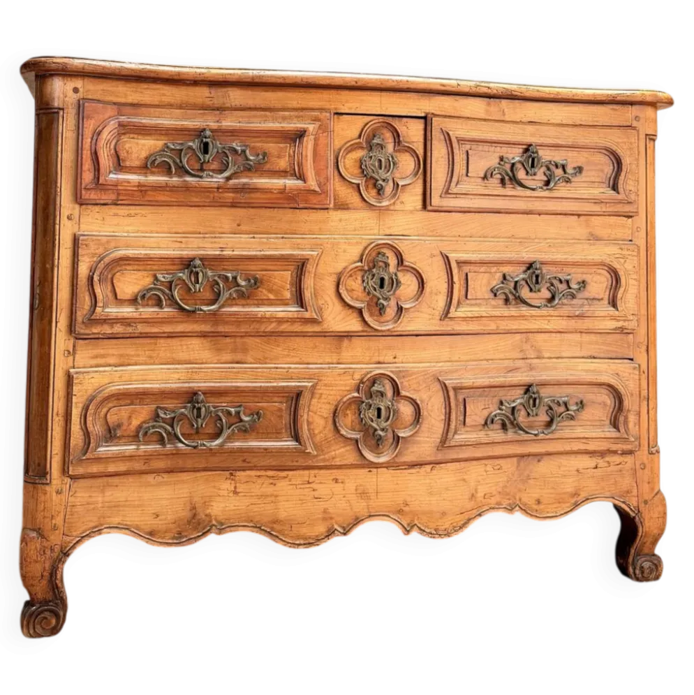 COMMODE GALBÉE EN NOYER TRAVAIL PROVINCIAL D’ÉPOQUE LOUIS XV XVIII EME