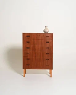 Commode haute en teck et chêne scandinave, années 1960
