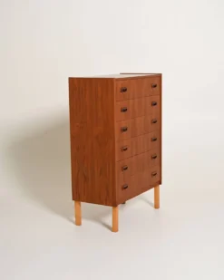 Commode haute en teck et chêne scandinave, années 1960