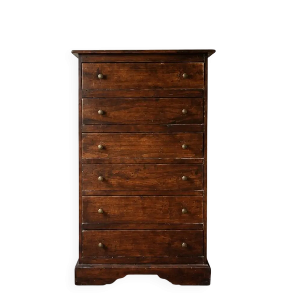 Commode haute à sept tiroirs en hêtre, années 1970