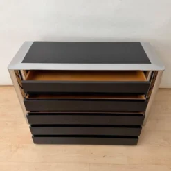 Commode laquée noire en chrome par A. Mosca pour Cinova, Italie, 1969