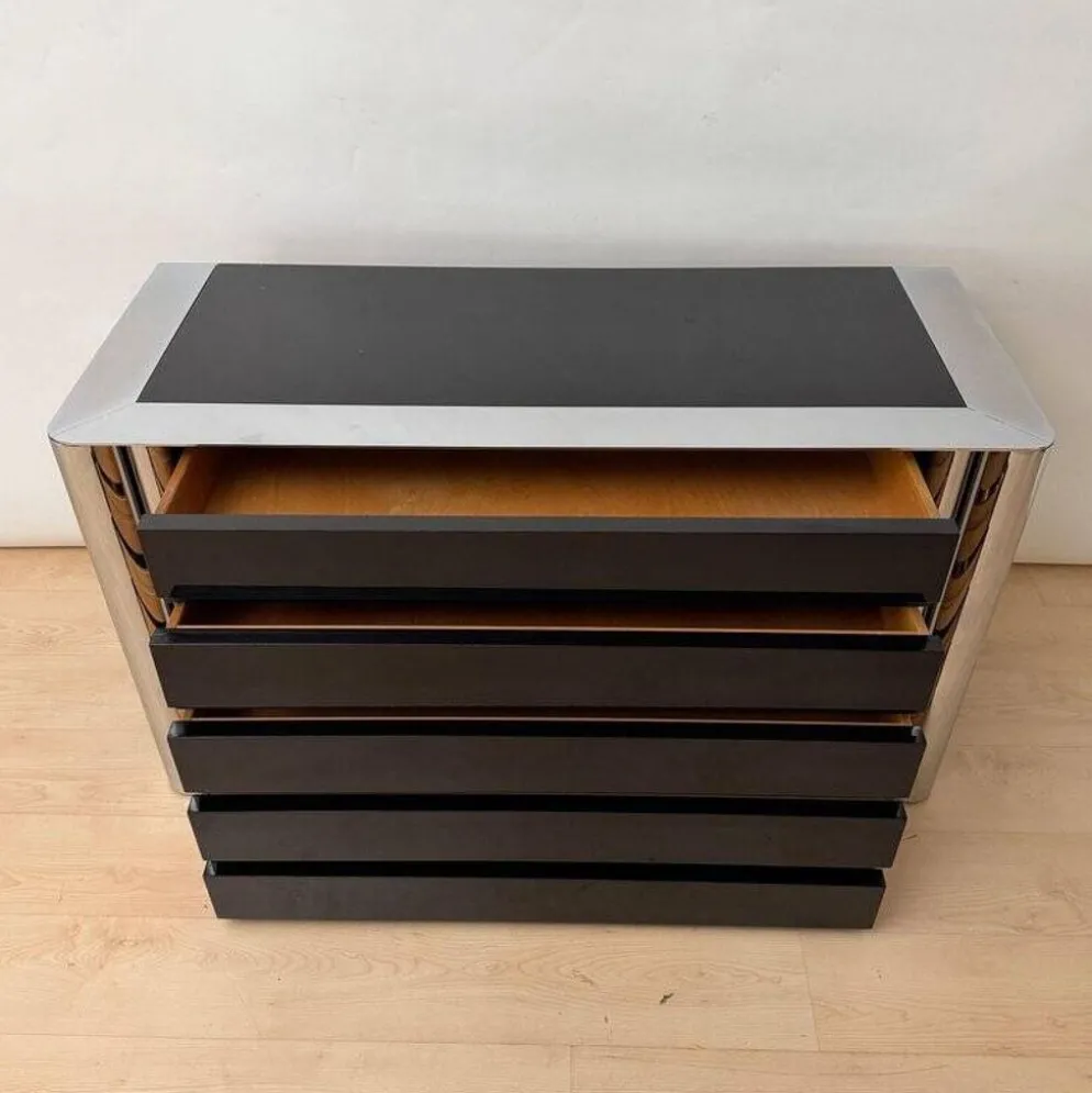 Commode laquée noire en chrome par A. Mosca pour Cinova, Italie, 1969
