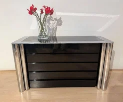 Commode laquée noire en chrome par A. Mosca pour Cinova, Italie, 1969