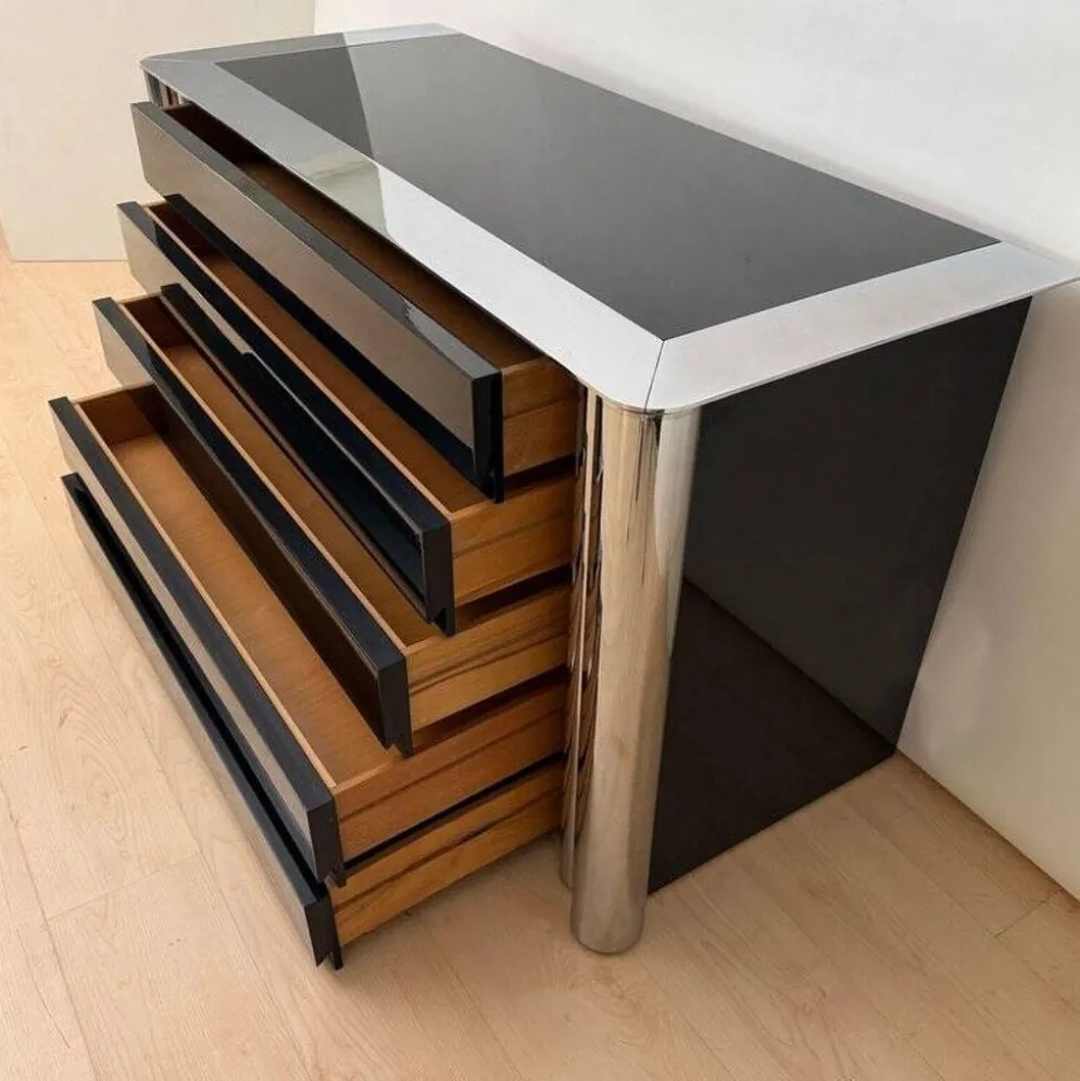 Commode laquée noire en chrome par A. Mosca pour Cinova, Italie, 1969