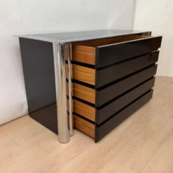 Commode laquée noire en chrome par A. Mosca pour Cinova, Italie, 1969