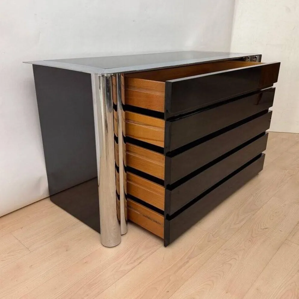 Commode laquée noire en chrome par A. Mosca pour Cinova, Italie, 1969
