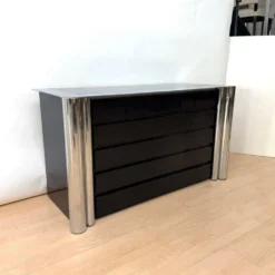 Commode laquée noire en chrome par A. Mosca pour Cinova, Italie, 1969