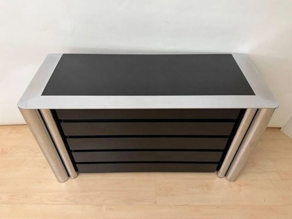 Commode laquée noire en chrome par A. Mosca pour Cinova, Italie, 1969