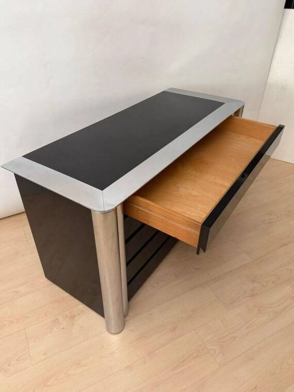 Commode laquée noire en chrome par A. Mosca pour Cinova, Italie, 1969