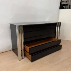 Commode laquée noire en chrome par A. Mosca pour Cinova, Italie, 1969