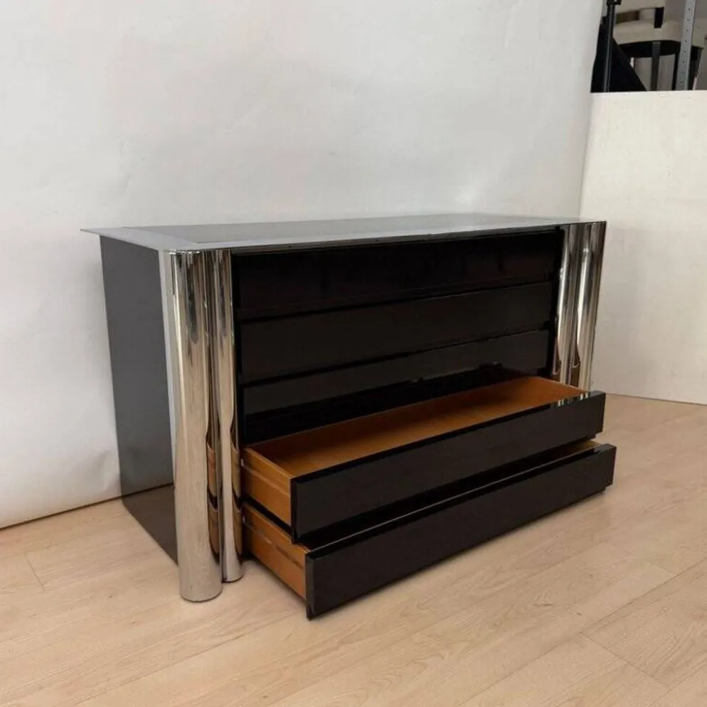Commode laquée noire en chrome par A. Mosca pour Cinova, Italie, 1969