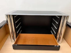 Commode laquée noire en chrome par A. Mosca pour Cinova, Italie, 1969