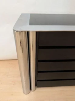 Commode laquée noire en chrome par A. Mosca pour Cinova, Italie, 1969