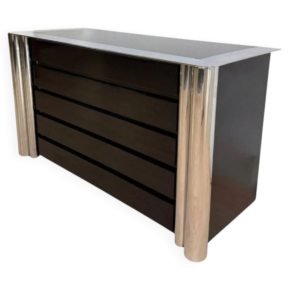 Commode laquée noire en chrome par A. Mosca pour Cinova, Italie, 1969