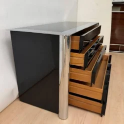 Commode laquée noire en chrome par A. Mosca pour Cinova, Italie, 1969