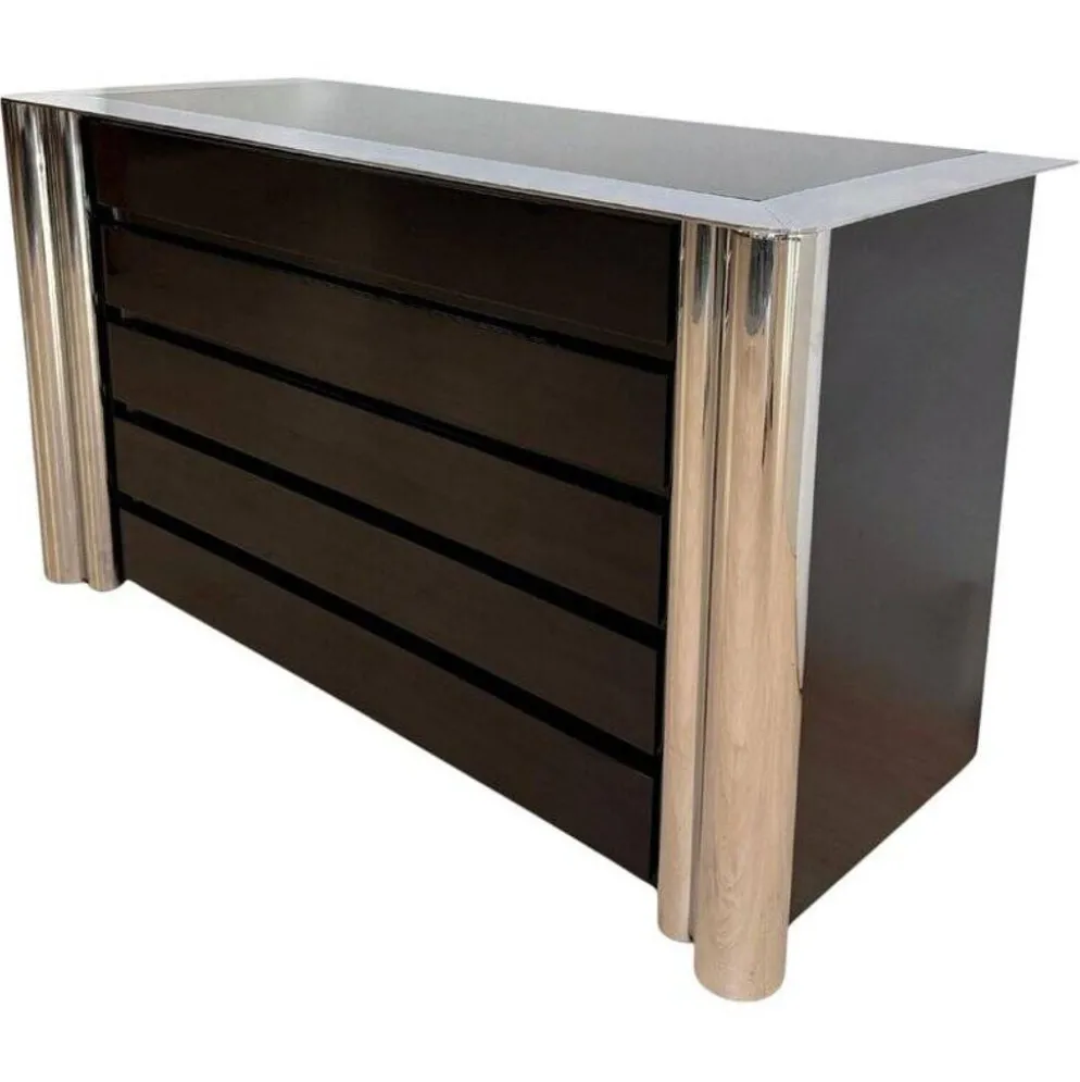 Commode laquée noire en chrome par A. Mosca pour Cinova, Italie, 1969