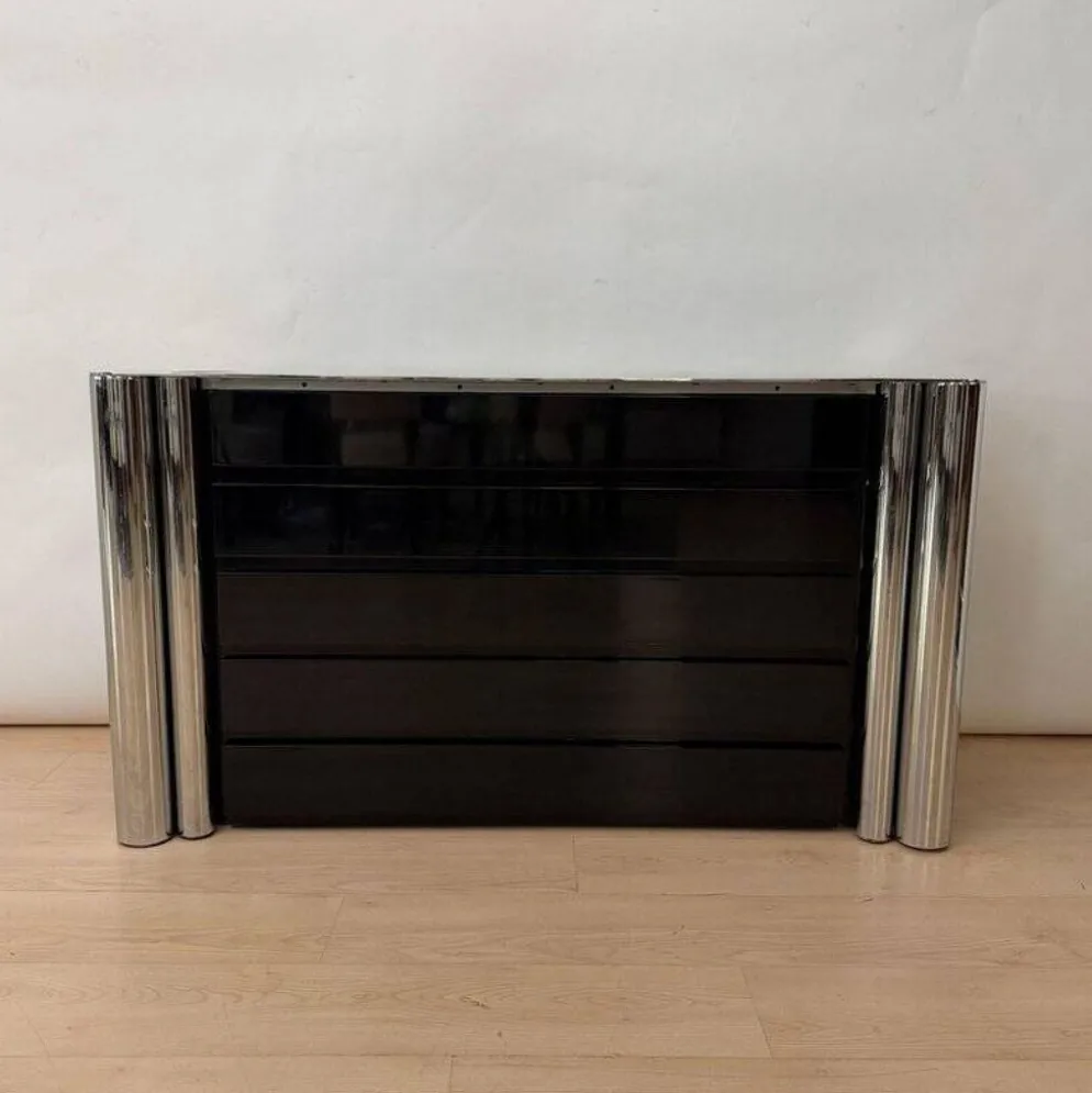 Commode laquée noire en chrome par A. Mosca pour Cinova, Italie, 1969