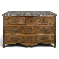 Commode Louis XV galbée en noyer dessus marbre XVIIIe