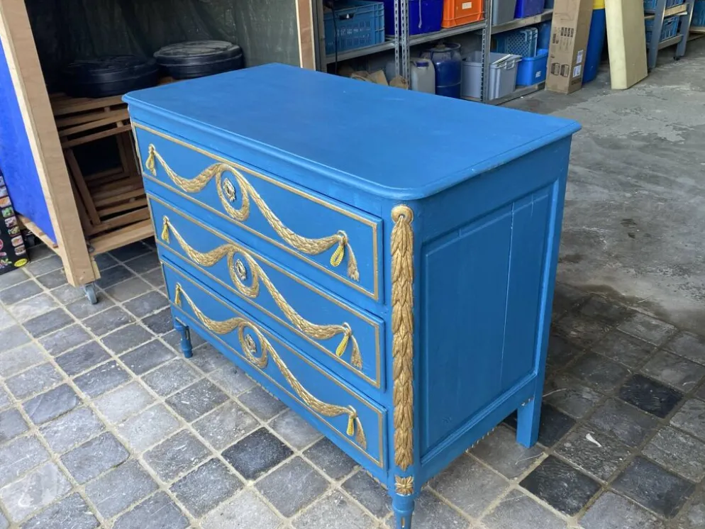 Commode Louis XVI Relookée Bleu Roi et Dorures