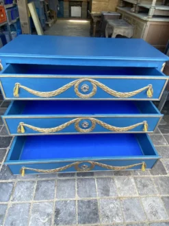 Commode Louis XVI Relookée Bleu Roi et Dorures