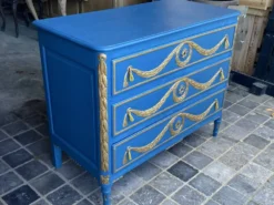 Commode Louis XVI Relookée Bleu Roi et Dorures