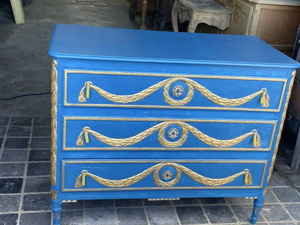 Commode Louis XVI Relookée Bleu Roi et Dorures