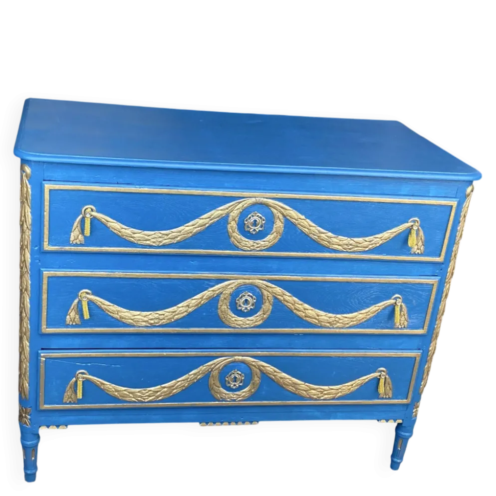 Commode Louis XVI Relookée Bleu Roi et Dorures