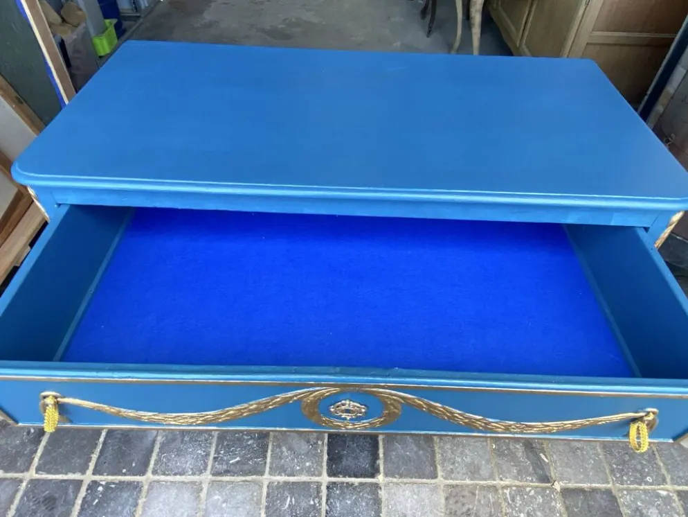 Commode Louis XVI Relookée Bleu Roi et Dorures