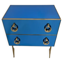 Commode Miroir Bleue avec Détails en Laiton, Style Mid-Century Modern