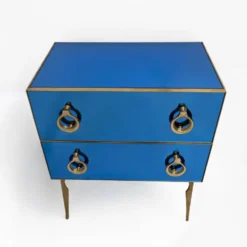 Commode Miroir Bleue avec Détails en Laiton, Style Mid-Century Modern