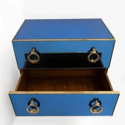 Commode Miroir Bleue avec Détails en Laiton, Style Mid-Century Modern
