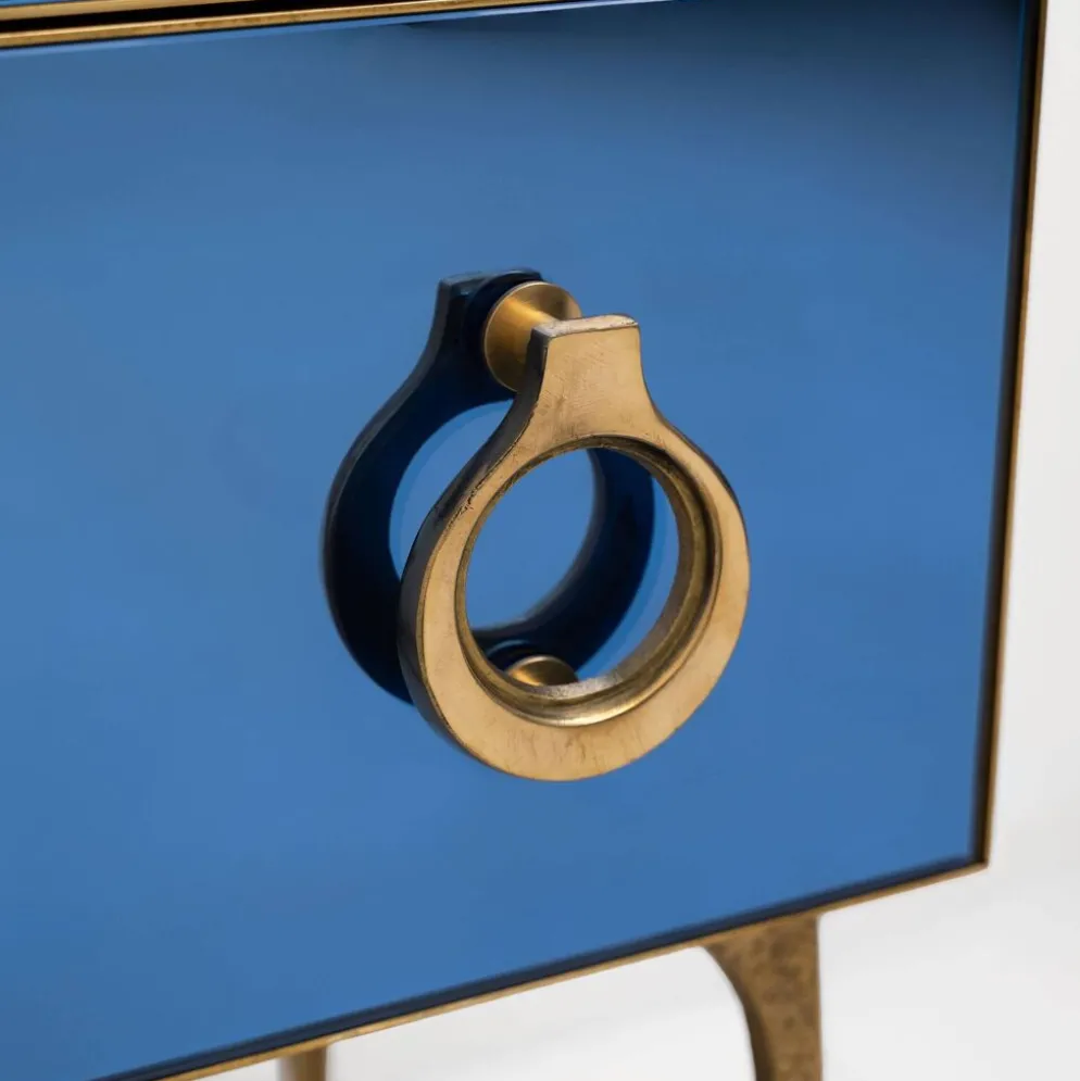 Commode Miroir Bleue avec Détails en Laiton, Style Mid-Century Modern