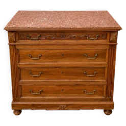 Commode Néo-Renaissance Henri II avec marbre rouge