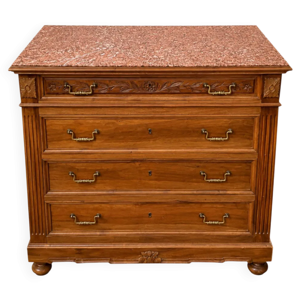 Commode Néo-Renaissance Henri II avec marbre rouge