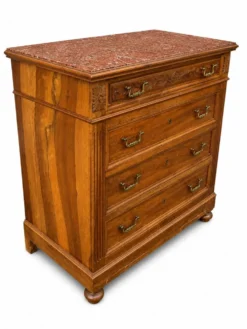 Commode Néo-Renaissance Henri II avec marbre rouge