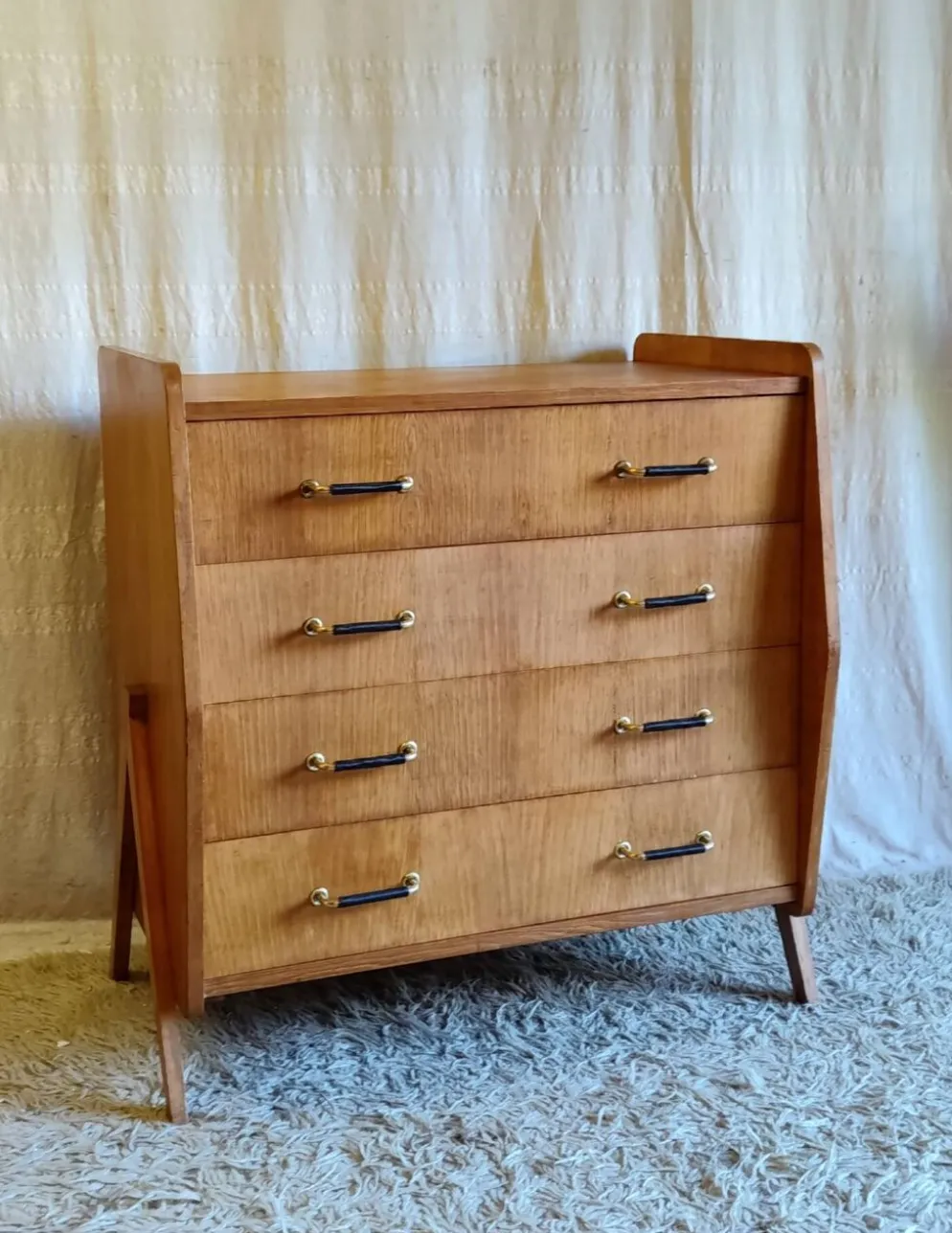 Commode pieds compas en bois - années 50/60