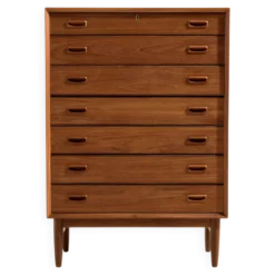 Commode restaurée en teck avec sept tiroirs