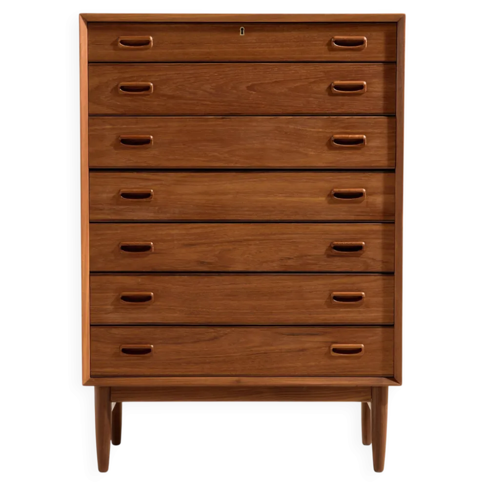 Commode restaurée en teck avec sept tiroirs