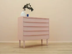 Commode rose danoise des années 1970, quatre tiroirs, placage de teck.
