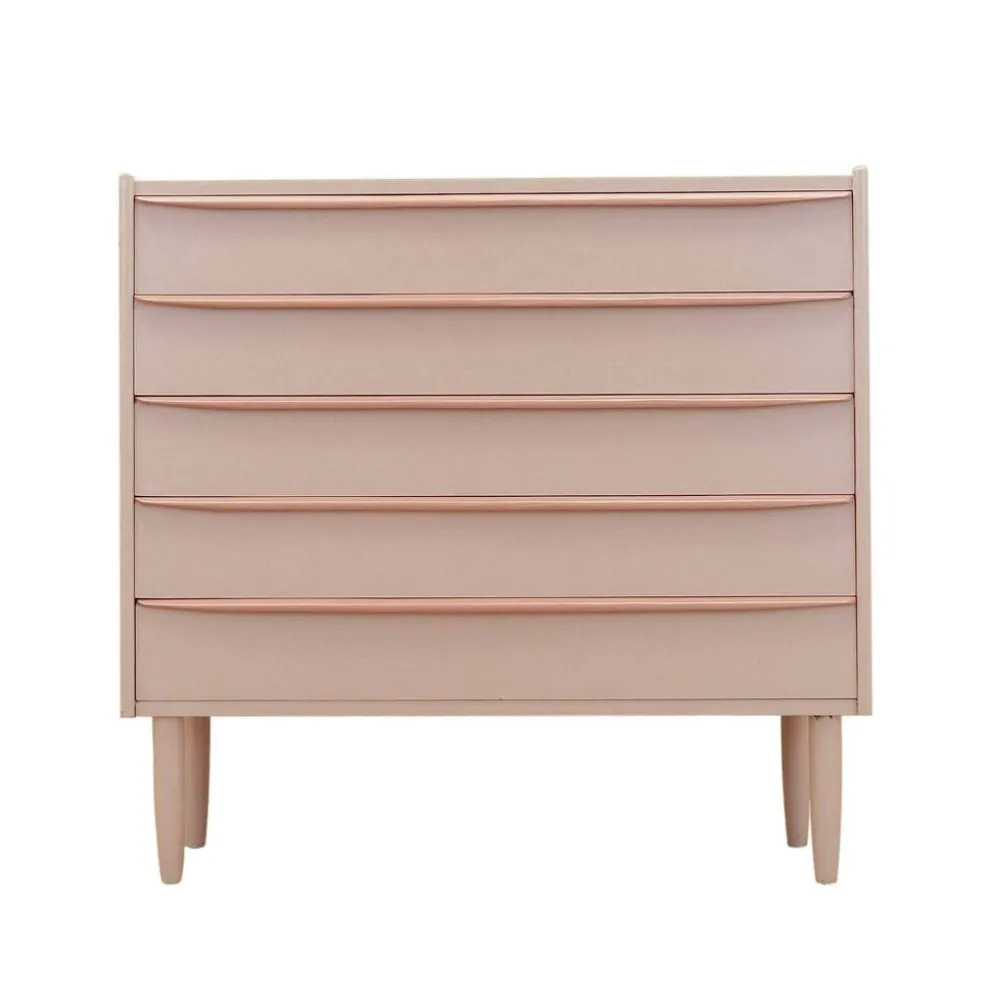 Commode rose danoise des années 1970, quatre tiroirs, placage de teck.